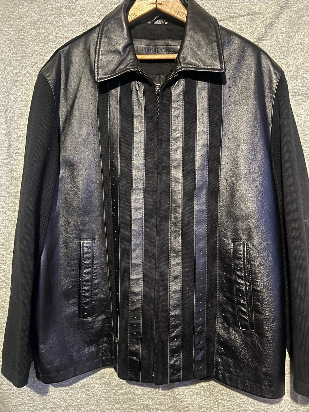 Jhane Barnes Black Leather-Panel Bomber Jacket